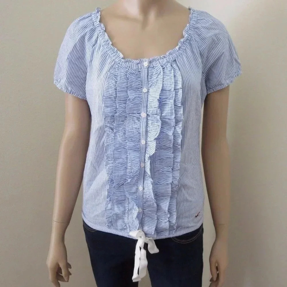 NEW Hollister Ruffle Top Size Small Shirt Blue